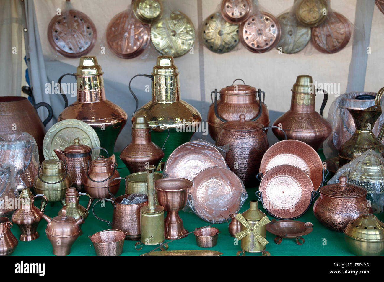 several housewares handmade in copper Stock Photo - Alamy