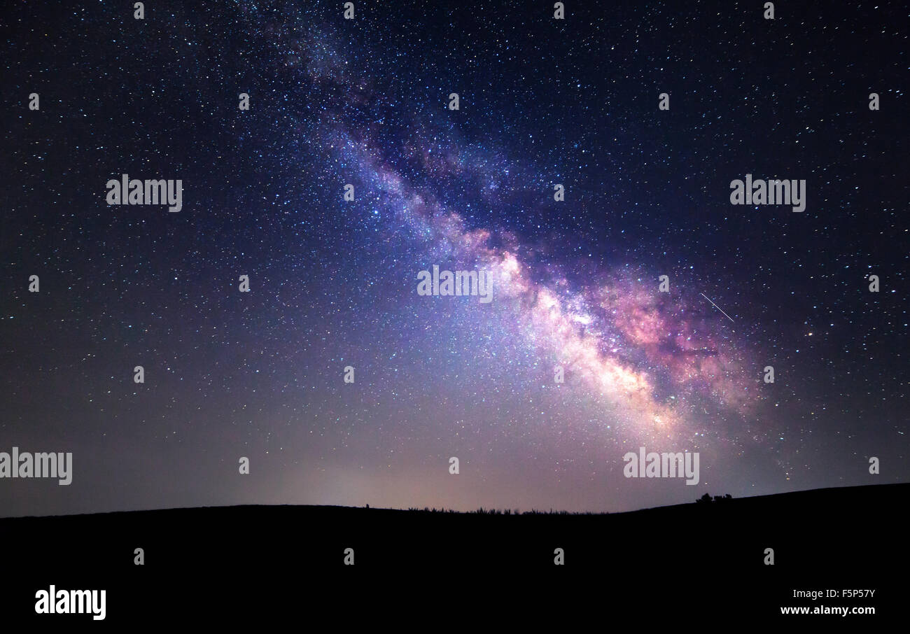 Milky Way. Beautiful night landscape. Sky with stars. Background. Stock Photo