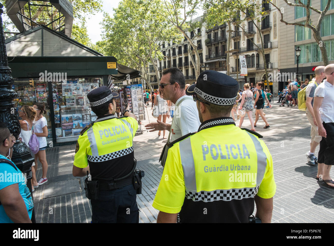 Guardia Urbana police along La Rambla,Barcelona,Catalonia,Spain Stock Photo