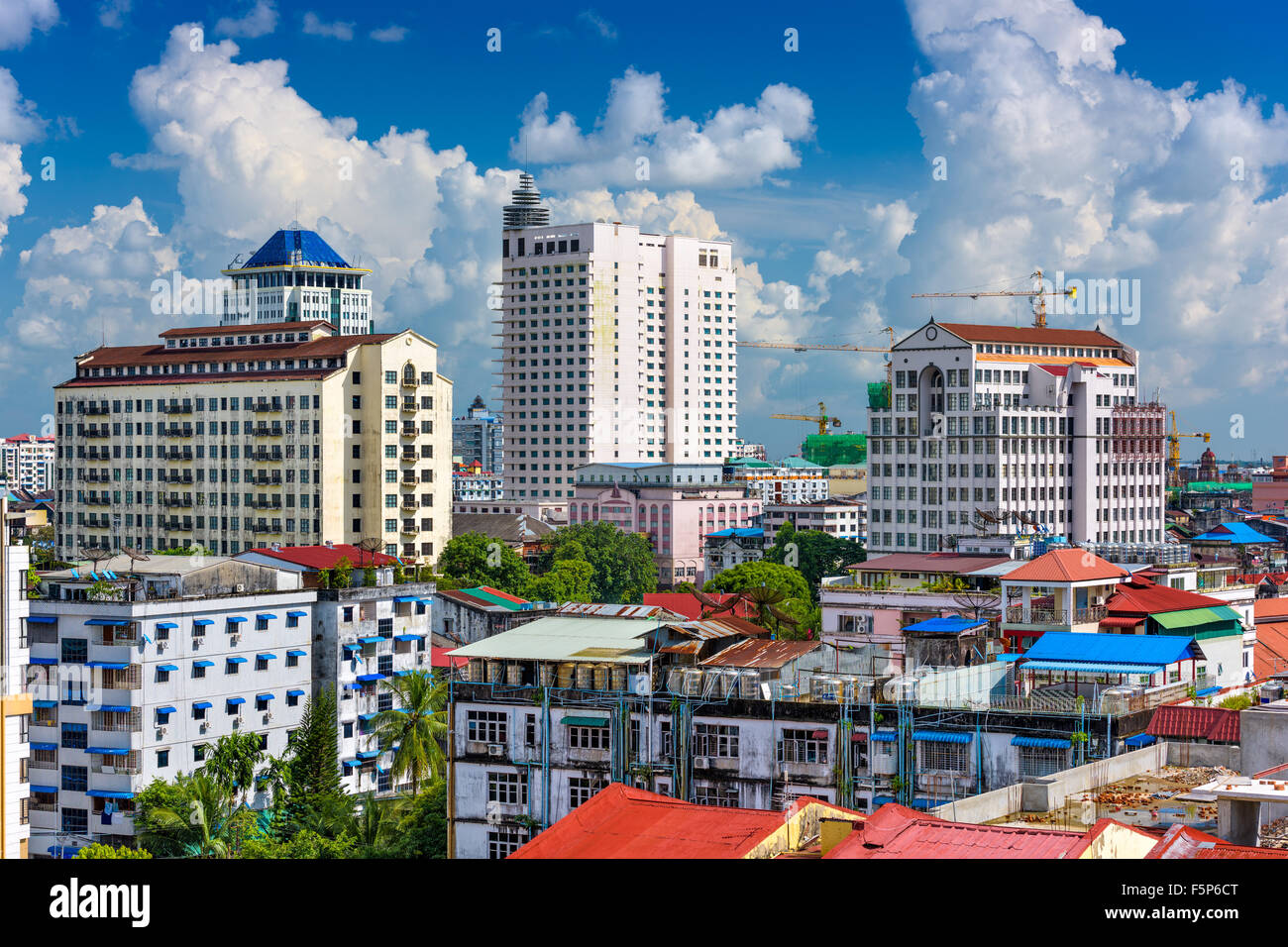 Yangon, Myanmar downtown core skyline. Stock Photo