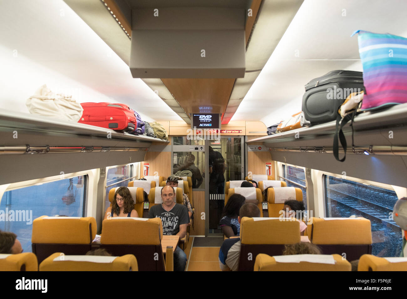 Inside TGV fast express train from Barcelona Sants train station to