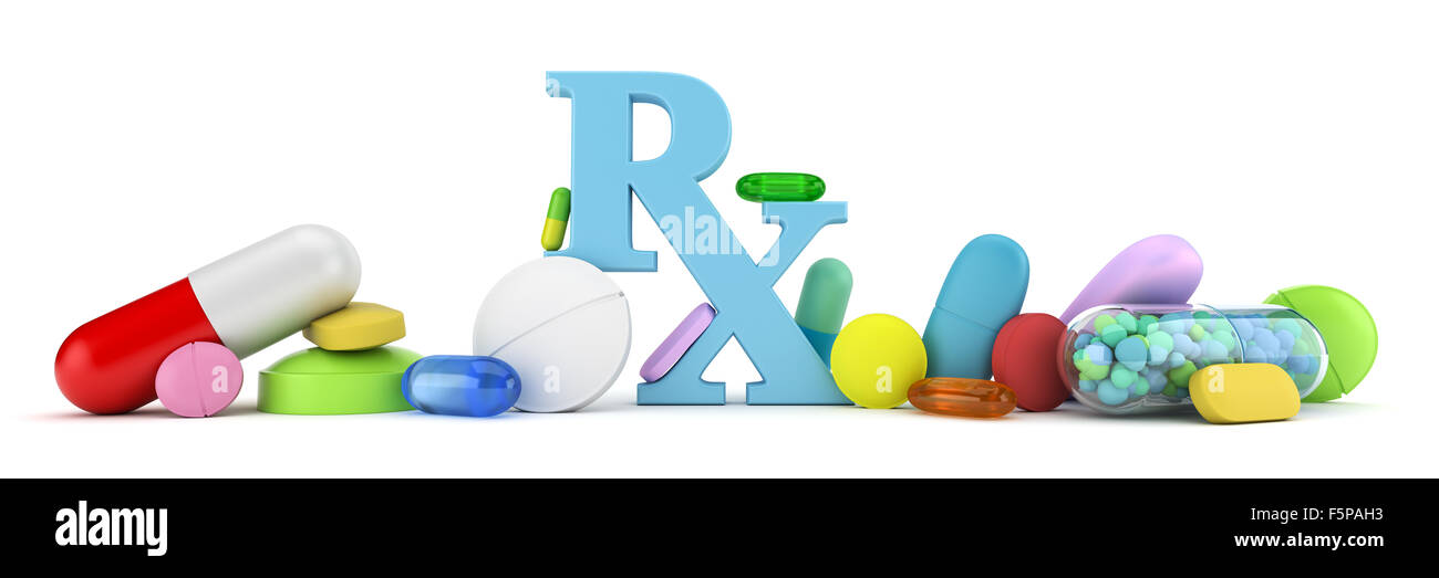Variety of colorful prescription drugs Stock Photo