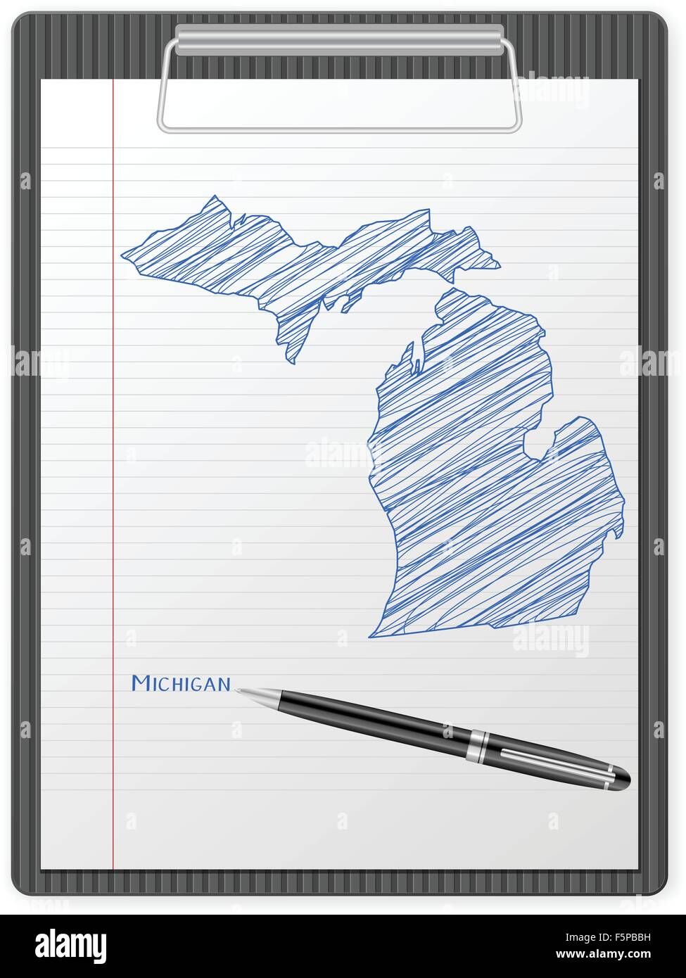 Clipboard with drawing Michigan map. Vector illustration. Stock Vector