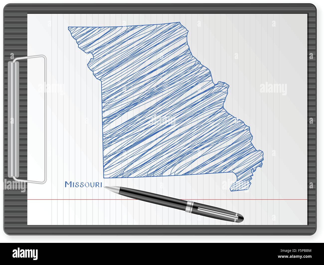 Clipboard with drawing Missouri map. Vector illustration. Stock Vector