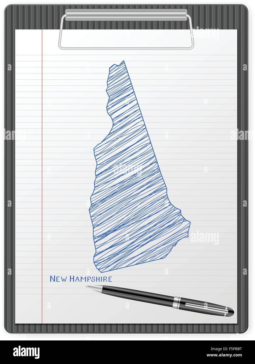 Clipboard with drawing New Hampshire map. Vector illustration. Stock Vector