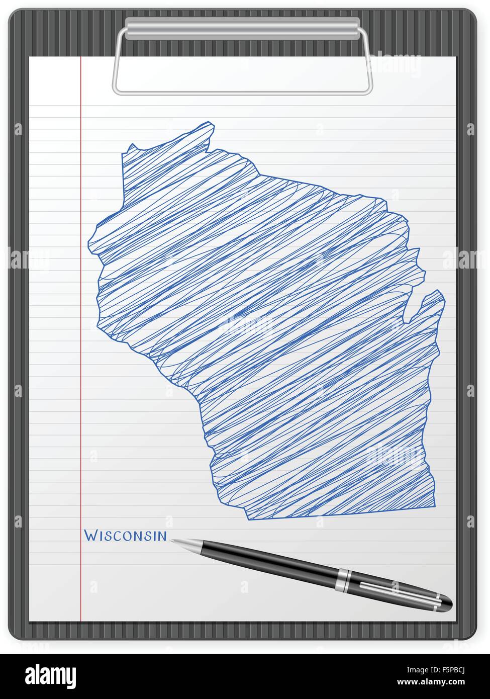 Clipboard with drawing Wisconsin map. Vector illustration. Stock Vector