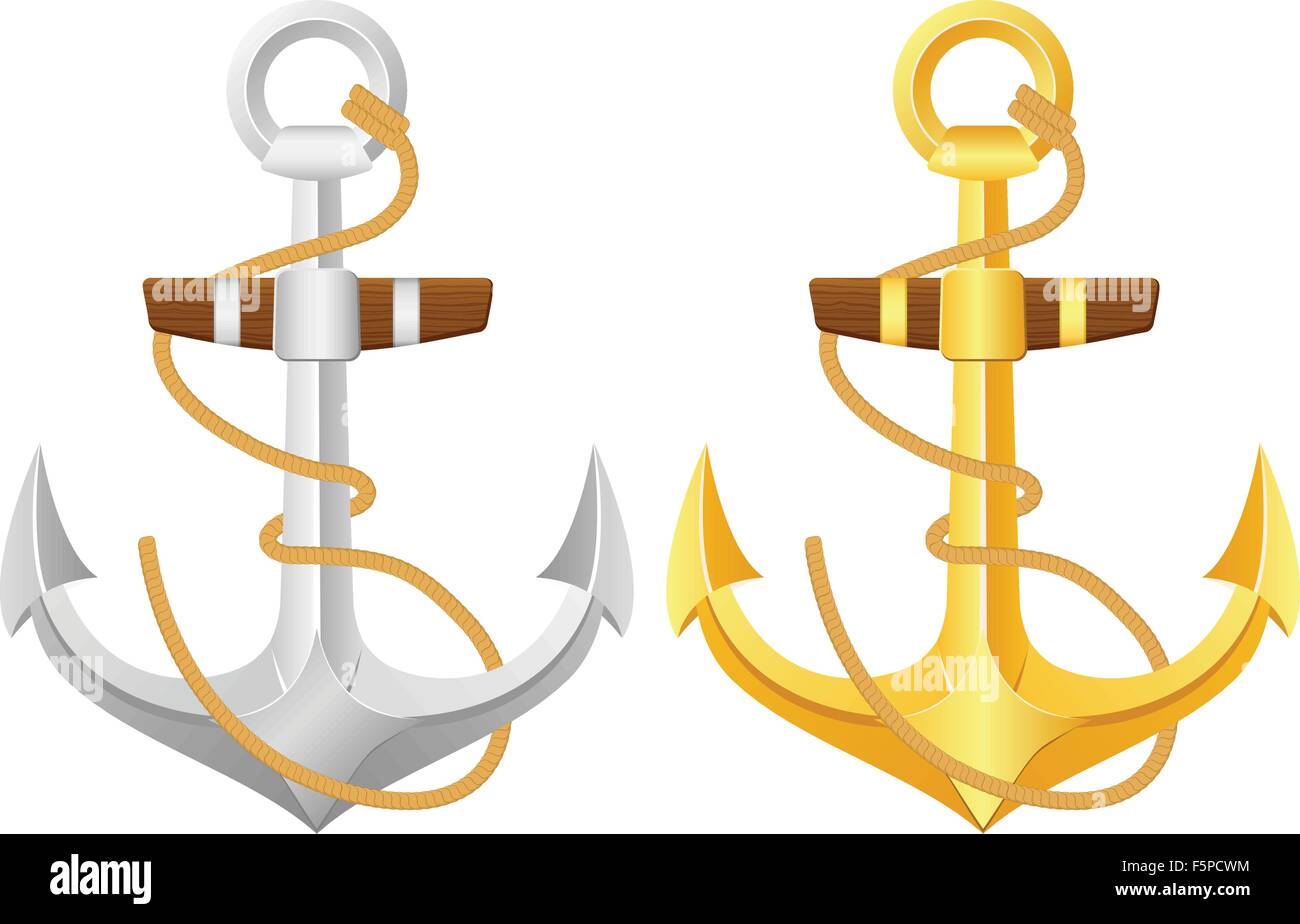 Two anchors on a white background. Vector illustration. Stock Vector