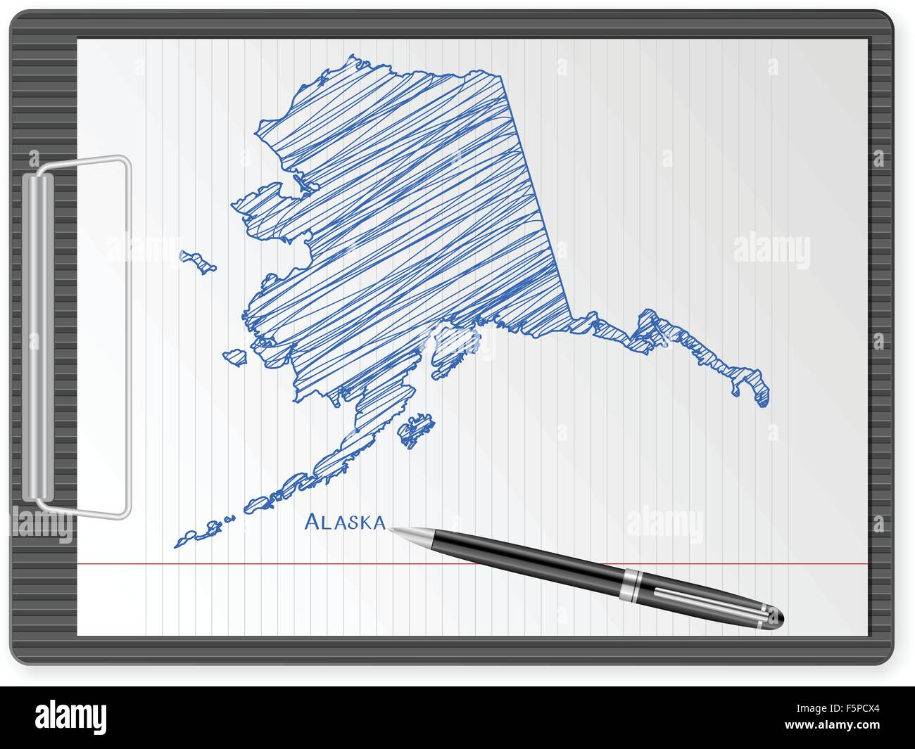 Clipboard with drawing Alaska map. Vector illustration. Stock Vector