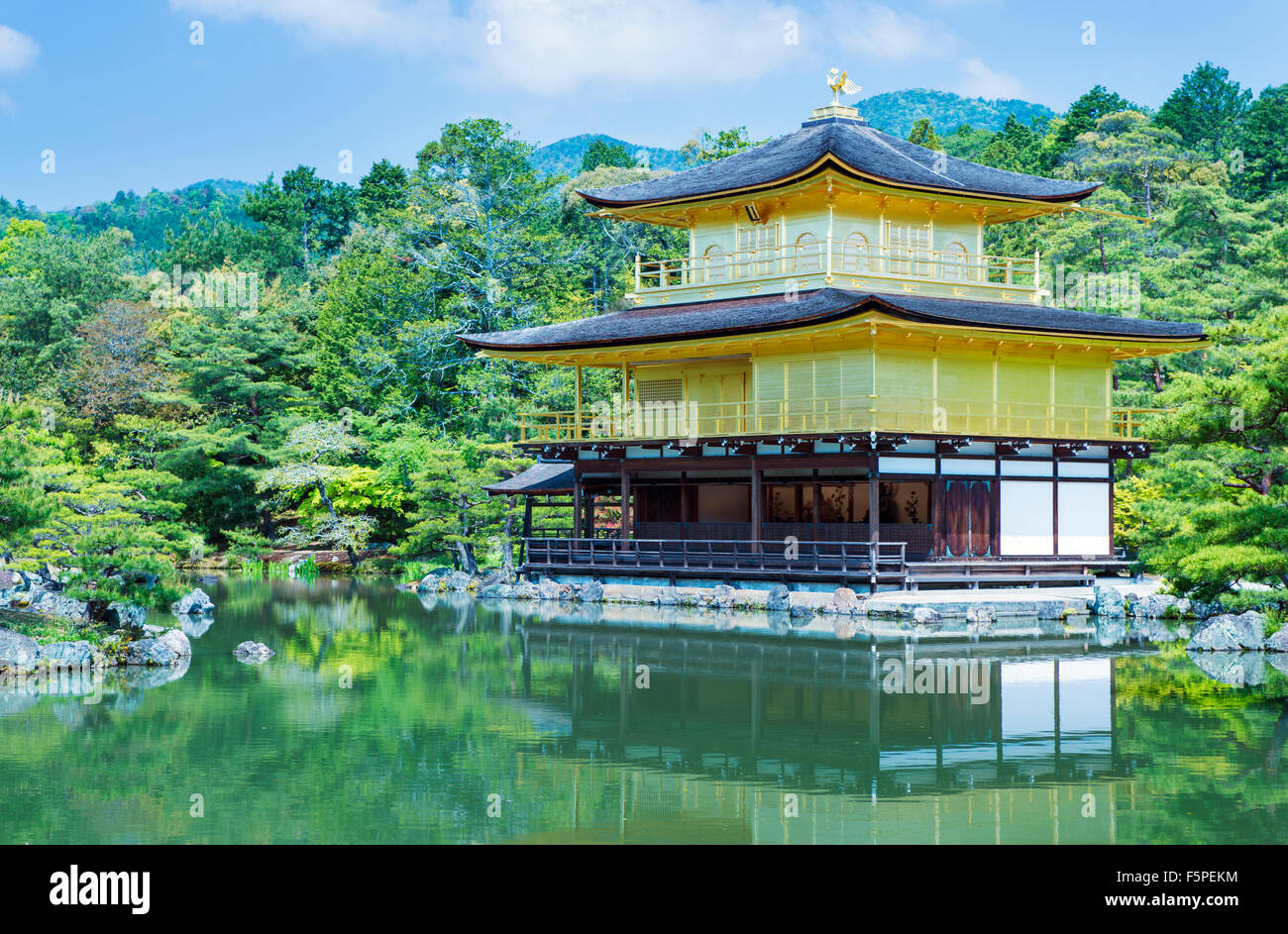 Kinkaku-ji Temple, Golden Pavillion in Kyoto on a sunny day,Japan Stock Photo