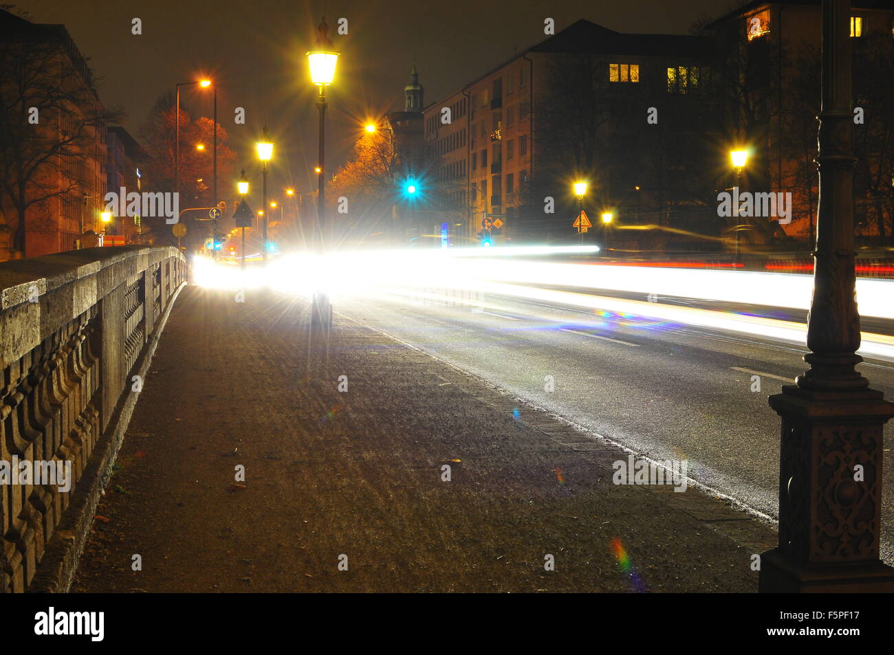 Streetview at night, Munich, Bavaria, Germany Stock Photo