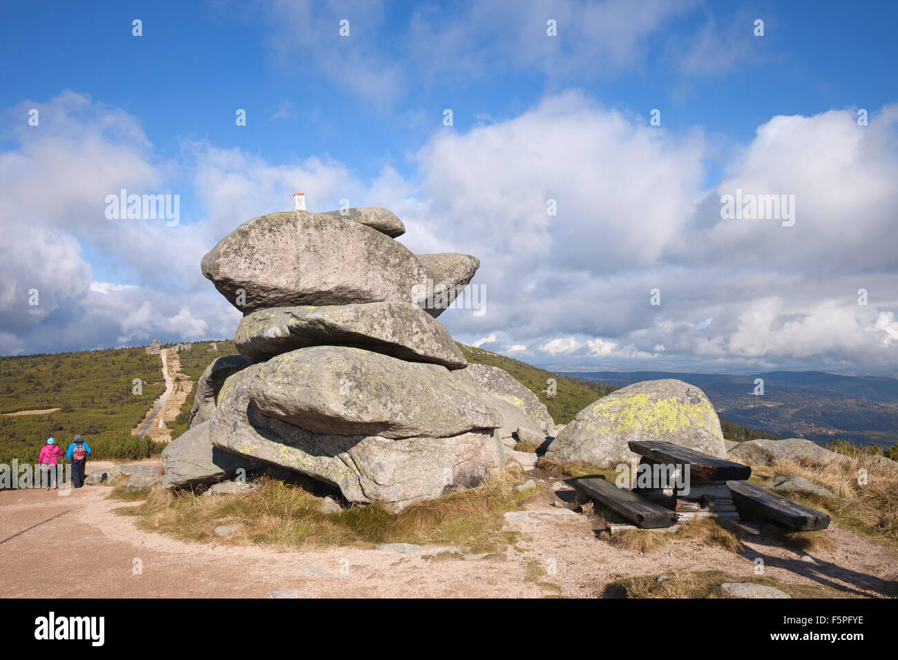 Tvaroznik granite rock formation in Krkonosze - Karkonosze mountains on Czech and Poland border. Stock Photo