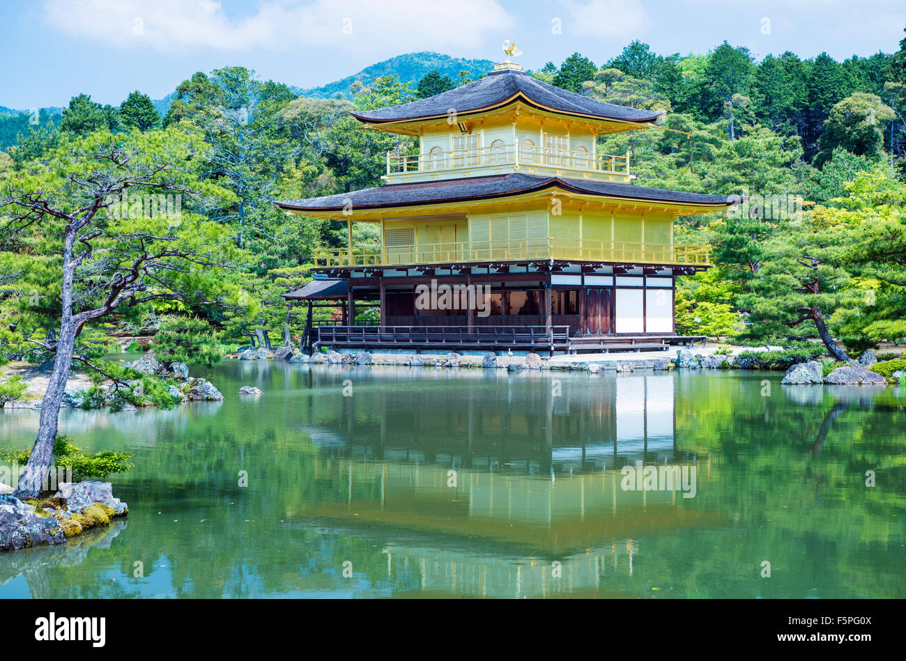 Kinkaku-ji Temple, Golden Pavillion in Kyoto on a sunny day, Japan Stock Photo