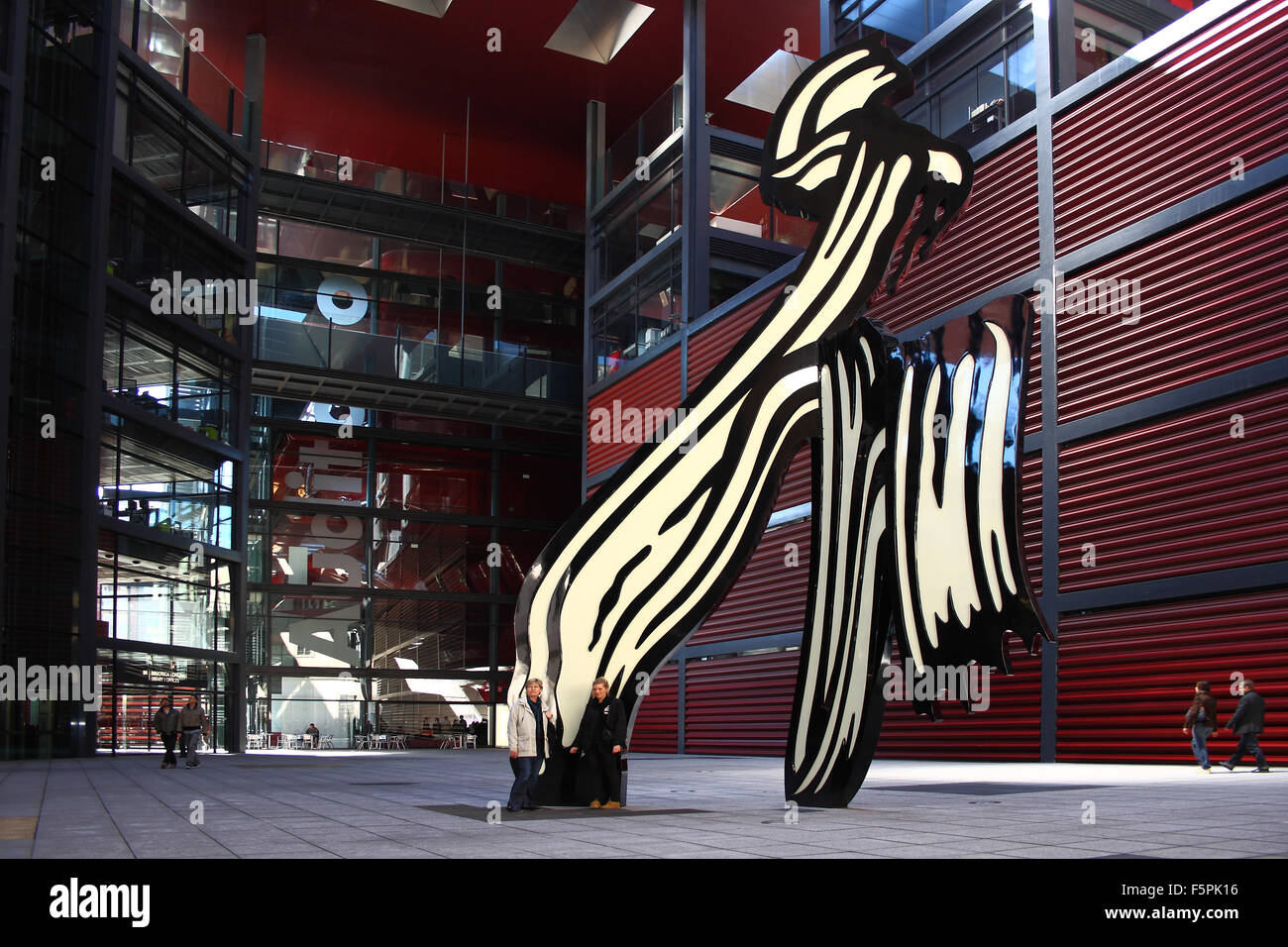 Interior plaza of the Reina Sofia Museum in Madrid, with the Brushstroke sculpture. Stock Photo