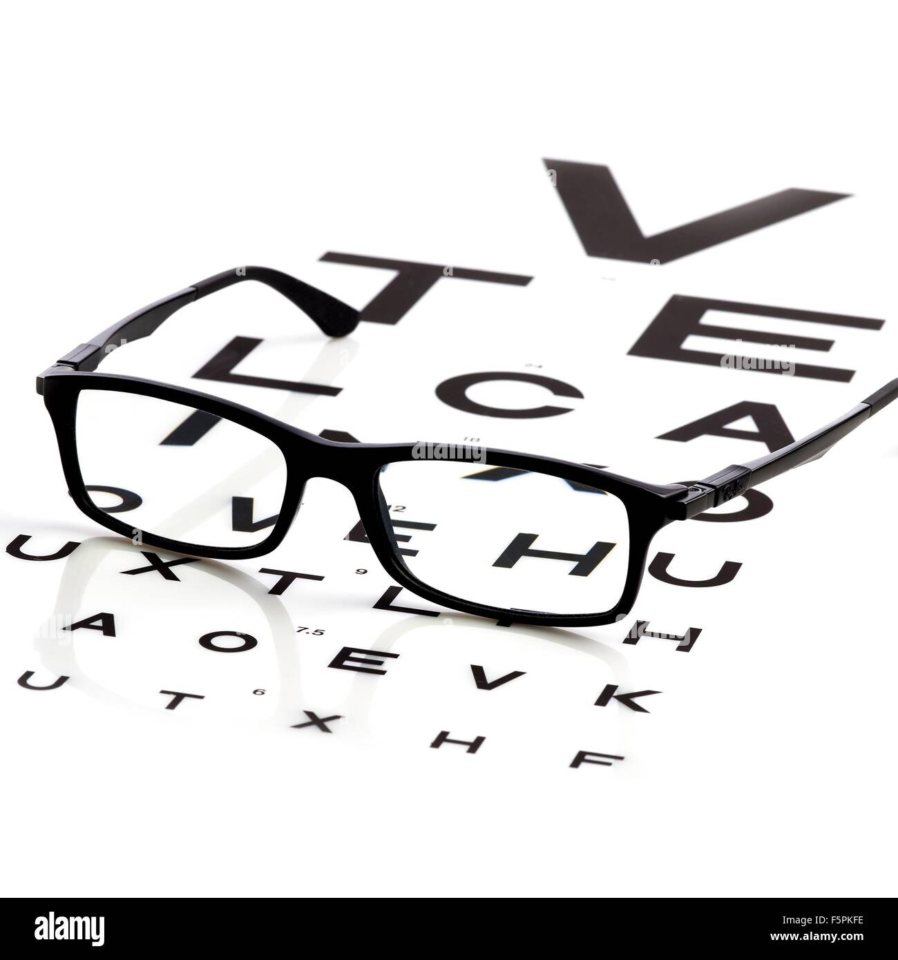 Opticians chart and a pair of glasses. Stock Photo