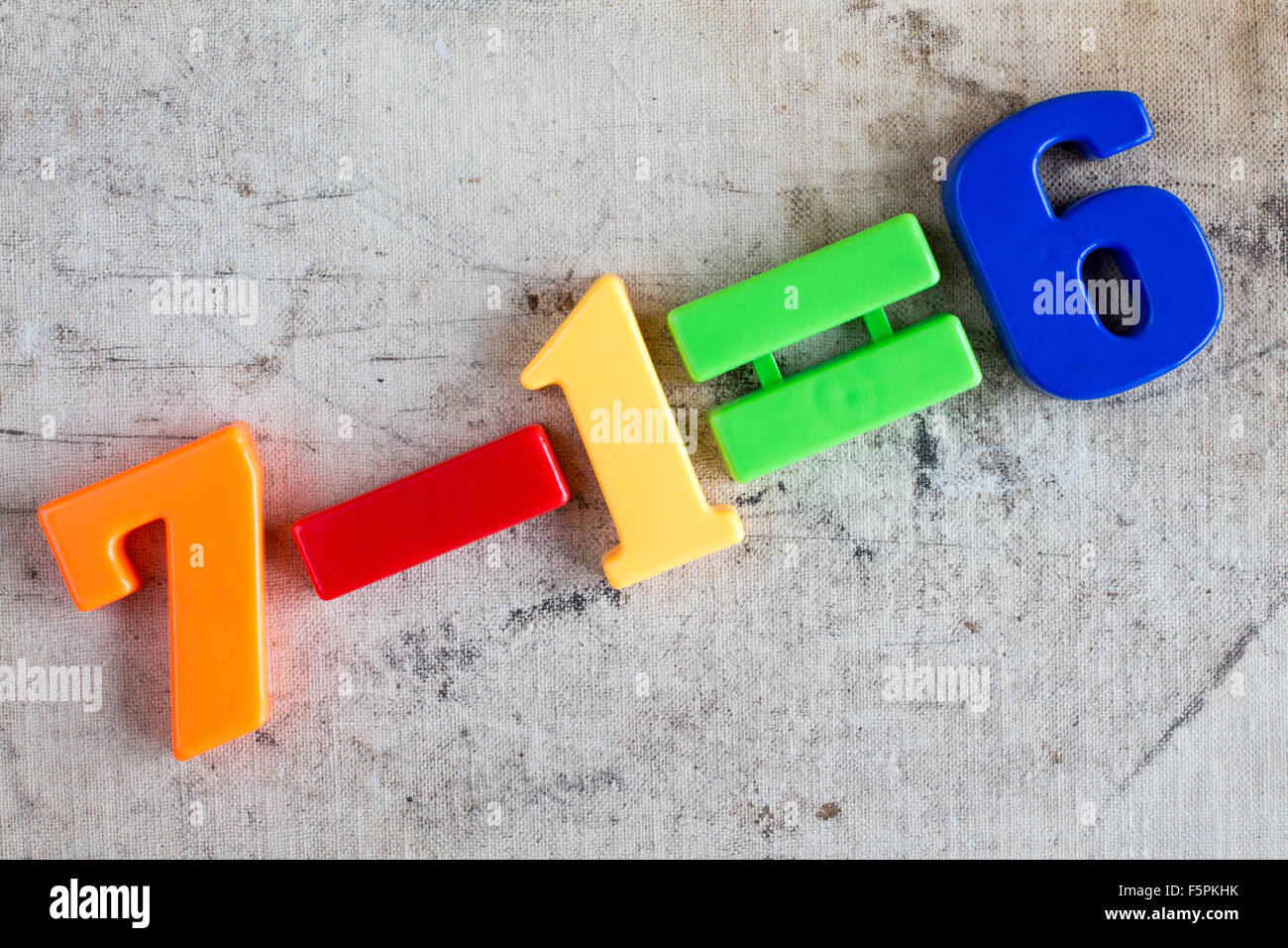 Simple subtraction formula with colorful plastic numbers Stock Photo Alamy