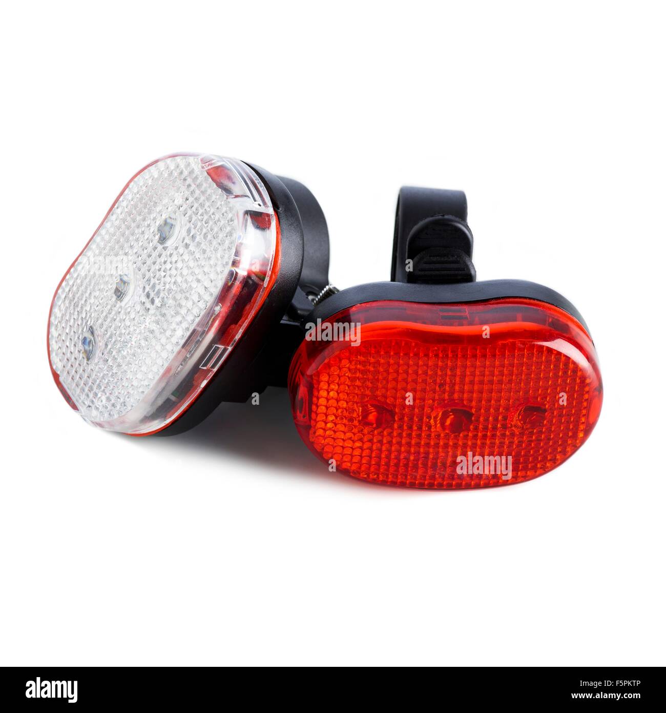 Bicycle lights against a white background. Stock Photo