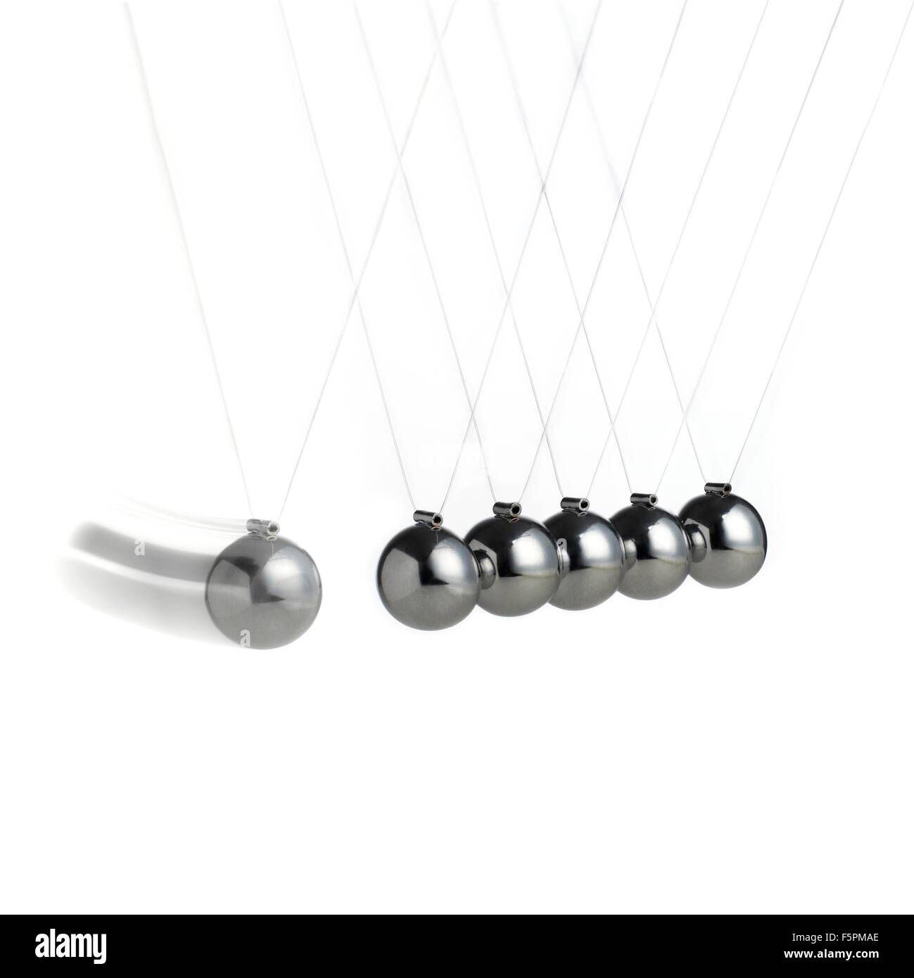 Newton's cradle against a white background. Stock Photo