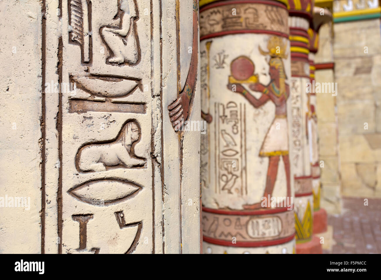 Ancient egyptian wall paintings on column Stock Photo