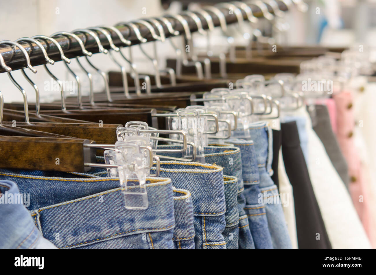 Hanger pants and skirts for women Stock Photo Alamy