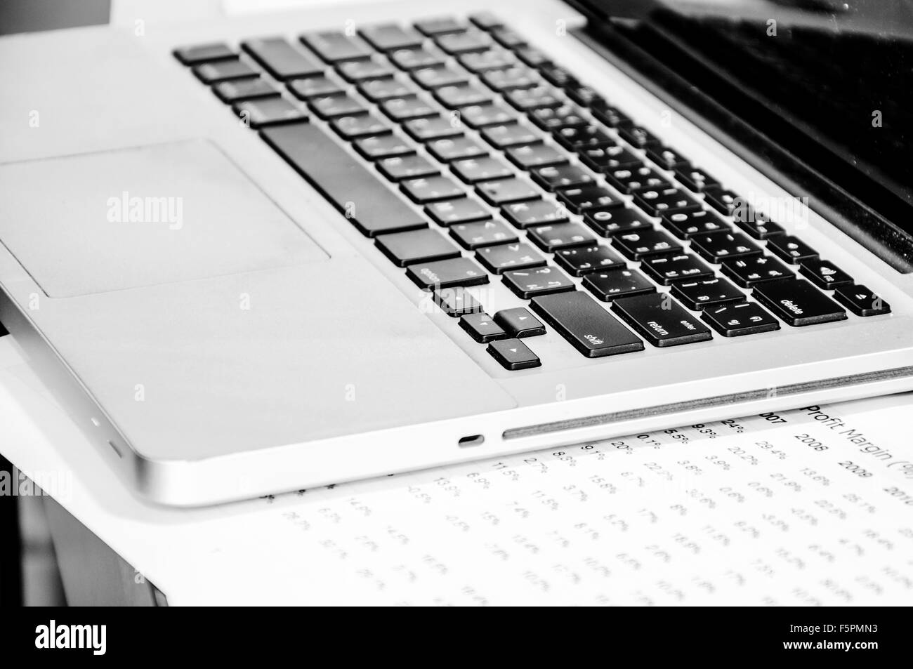 Laptop technology devices desk Black and White Stock Photos & Images ...