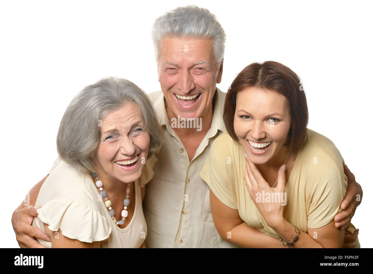 Happy senior parents with daughter Stock Photo