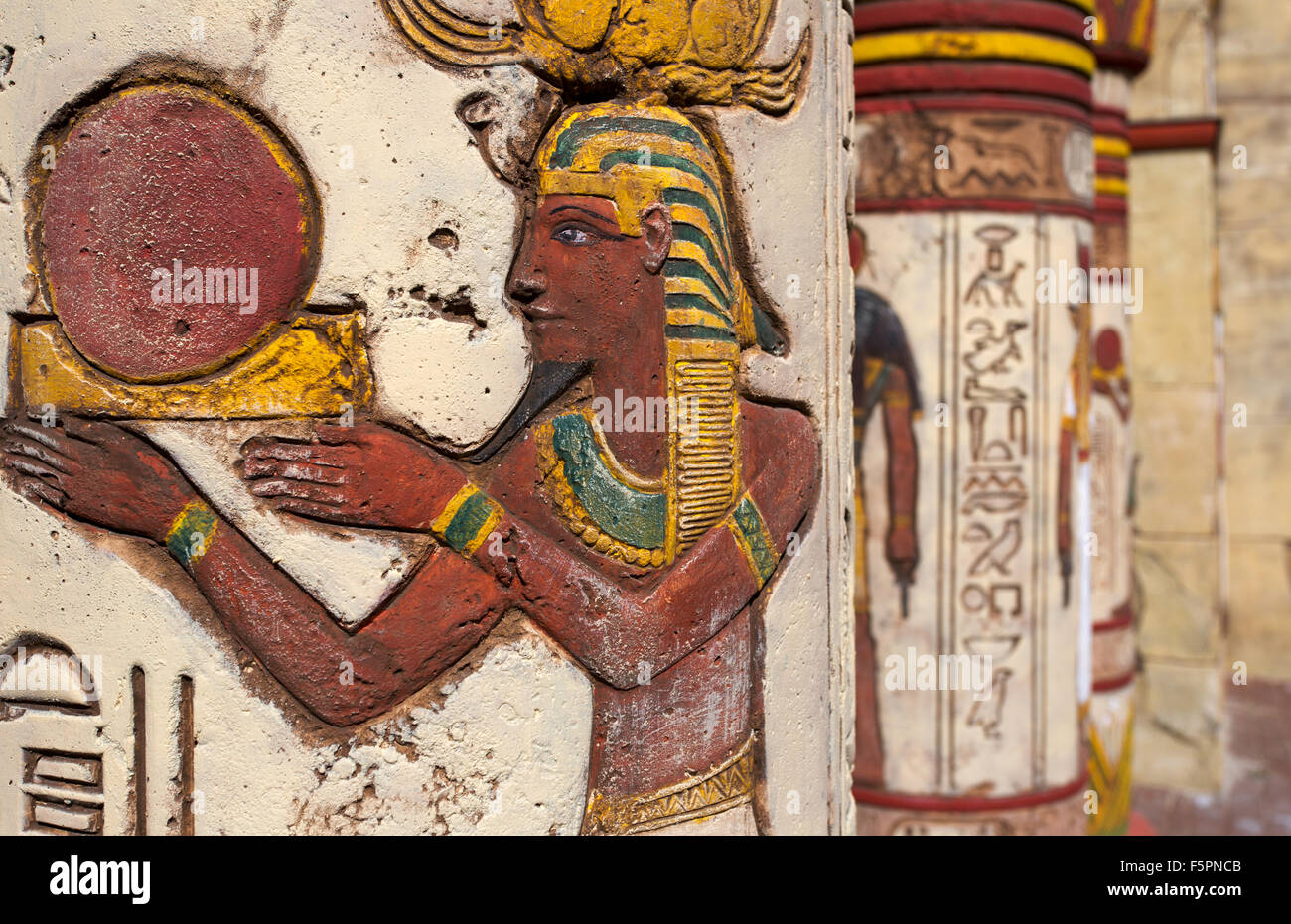 Ancient egyptian wall paintings on column Stock Photo