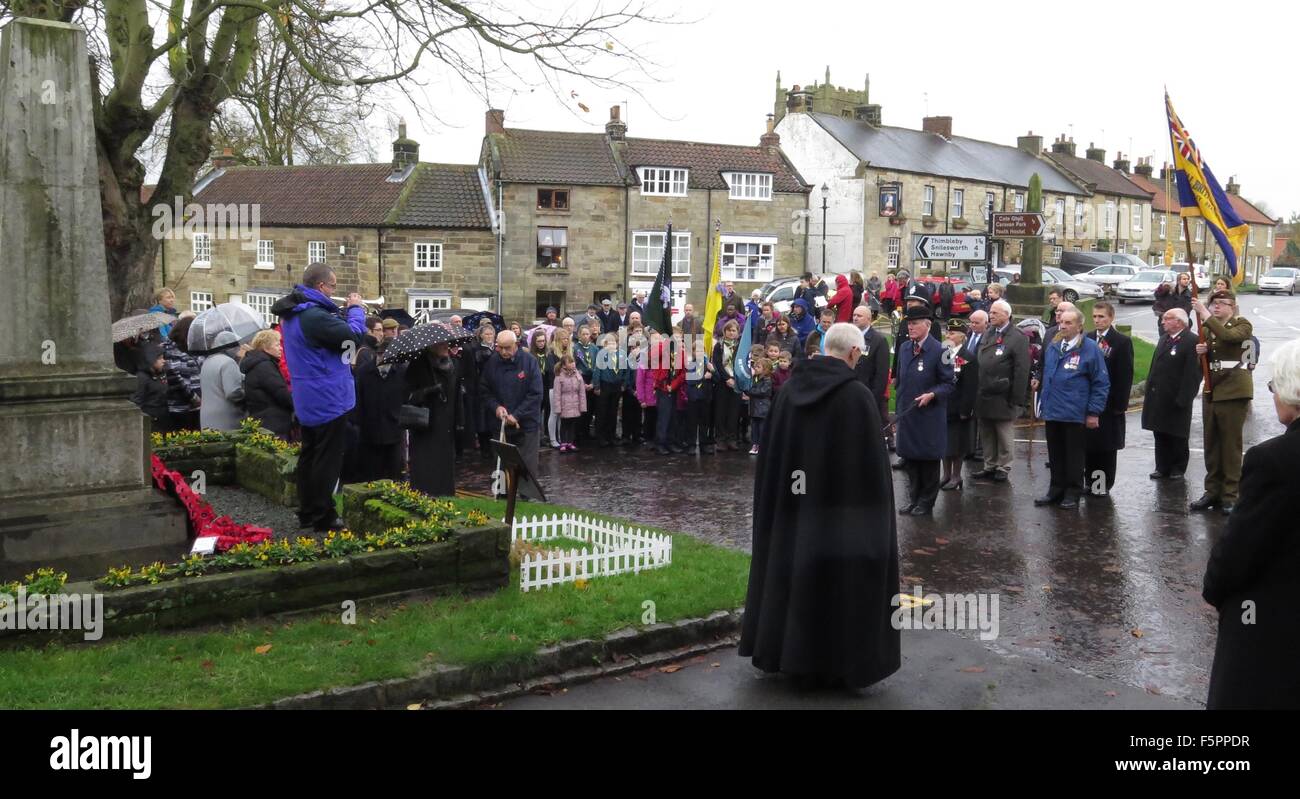 Osmotherley, North Yorkshire, UK. 08th Nov, 2015. Remembrance Day Sunday beside the War Memorial in the Village of Osmotherley, North Yorkshire, England Credit:  Peter M. Wilson/Alamy Live News Stock Photo