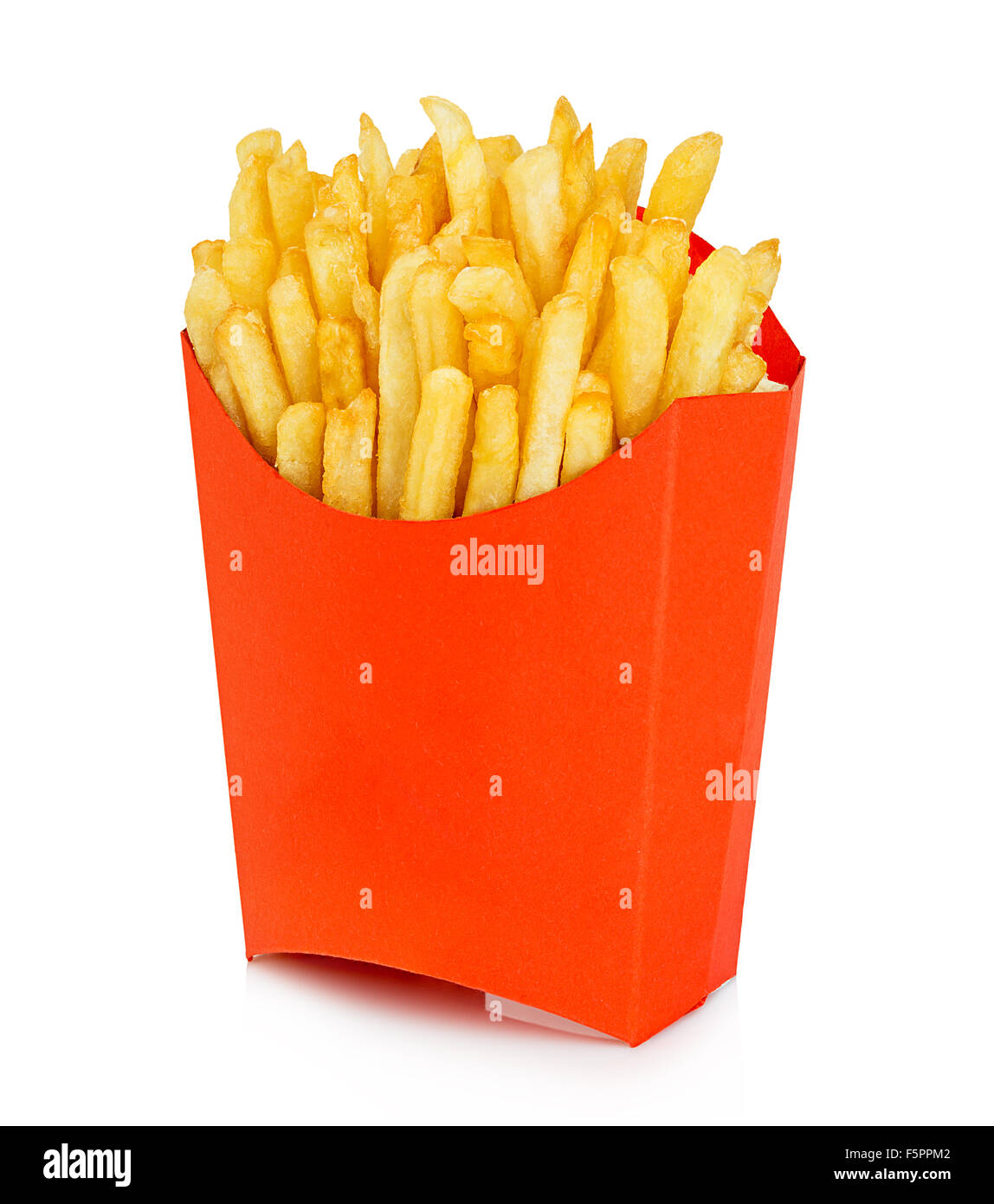 French Fries Potatoes In Paper Bag. Isolated On White Background