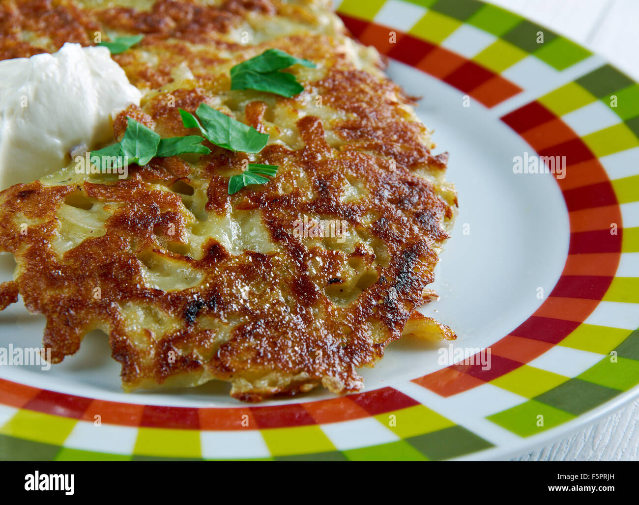 Potato pancake latkes raditionally eaten by Ashkenazi Jews during the