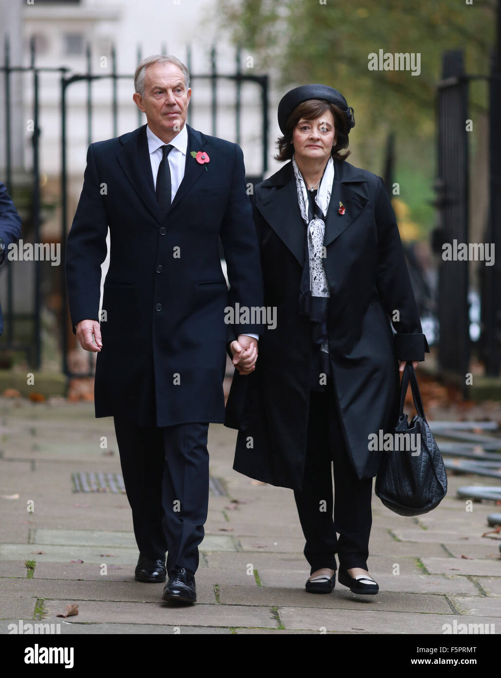 London, UK. 8th Nov, 2015.  Former Prime Minister Tony Blair and wife Cherie leaving Downing Street to attend Remembrance Sunday at the Cenotaph in Whitehall. Credit:  Paul Marriott Photography/Alamy Live News Stock Photo