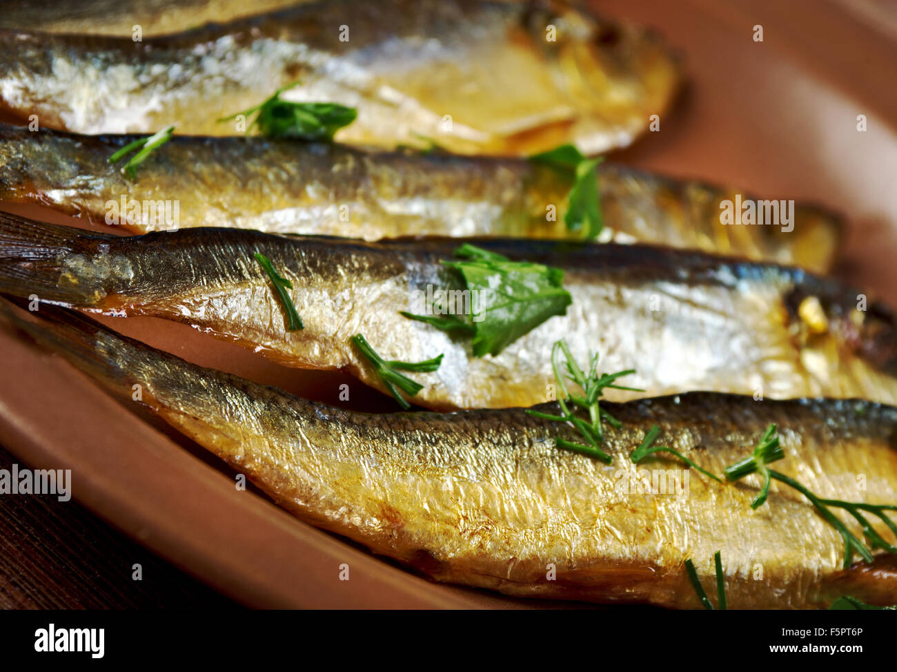 Smoked herring  -home-style. closeup Stock Photo