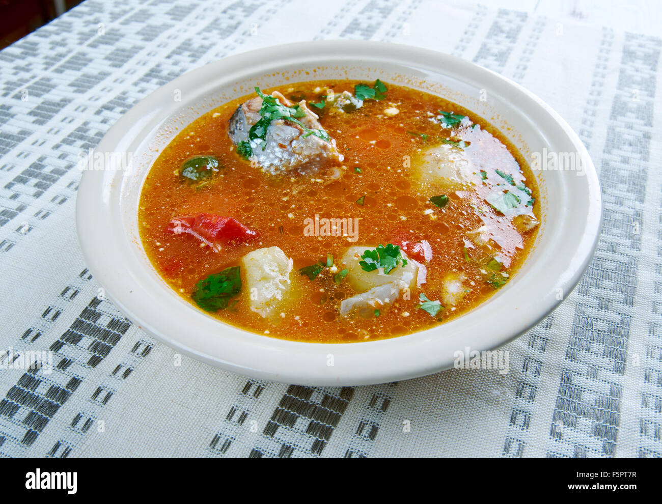 Caldo de Peixe - Angolan fish soup. African cuisine Stock Photo