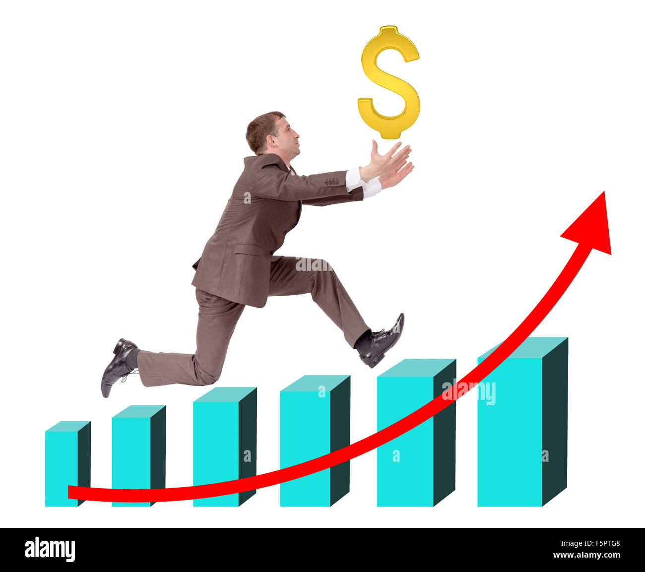 Businessman running on graph with dollar sign Stock Photo - Alamy