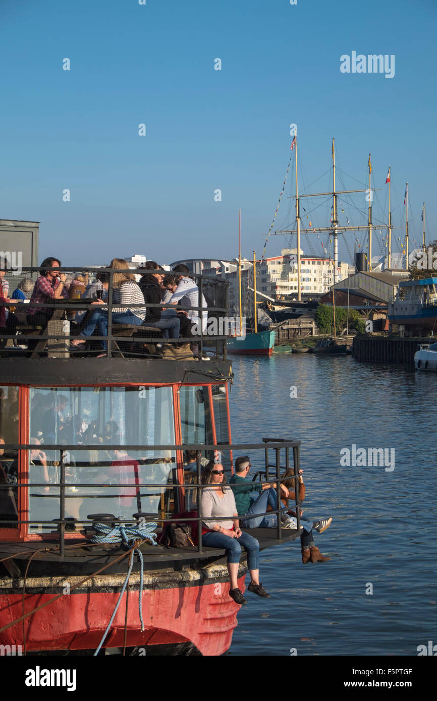 Bristol England UK The Grain Barge Bar on Bristol Harbour Stock Photo