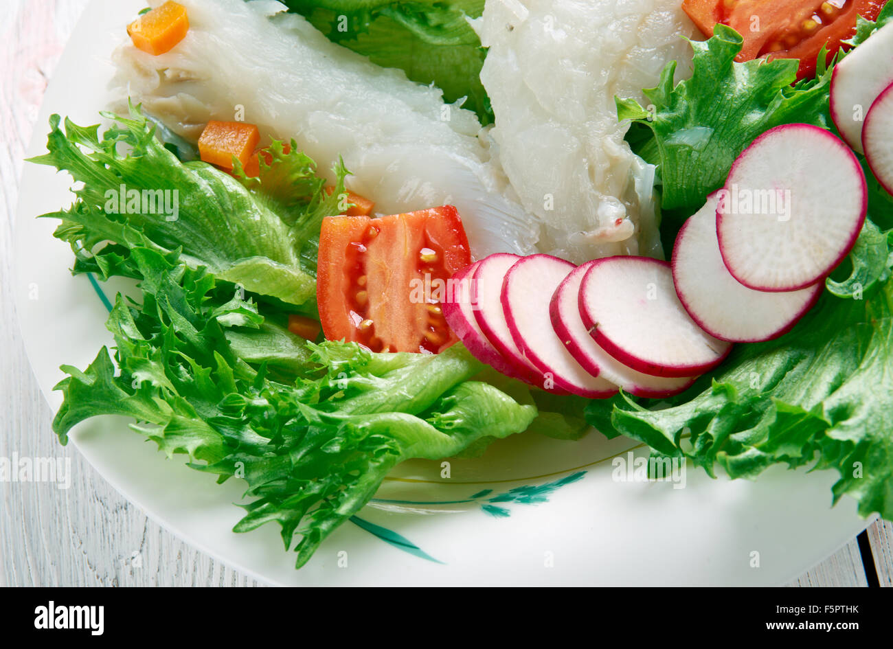 Seared cod salad - Northern Irish dish. Stock Photo