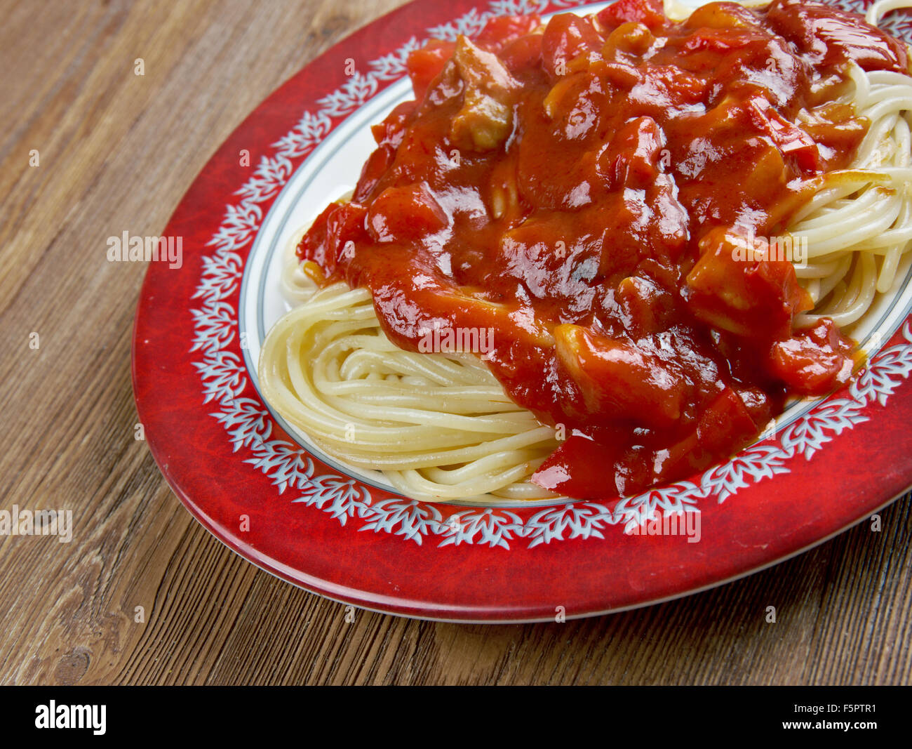 Spaghetti Amatriciana, traditional Italian pasta Stock Photo Alamy