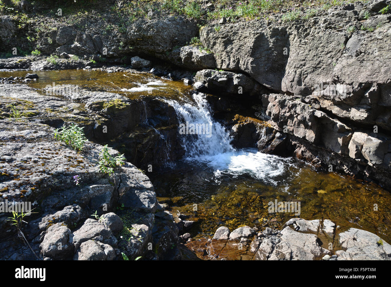 Putorana Plateau, a waterfall on the Grayling Stream. Mountain stream on a  cloudy day Stock Photo - Alamy