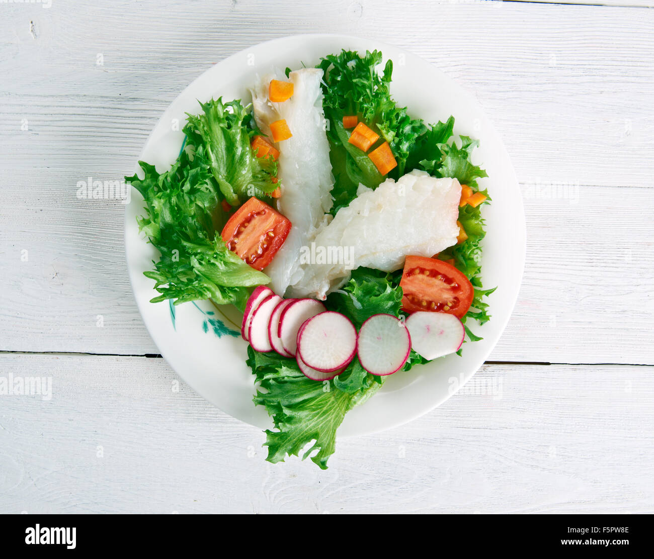 Seared cod salad - Northern Irish dish. Stock Photo