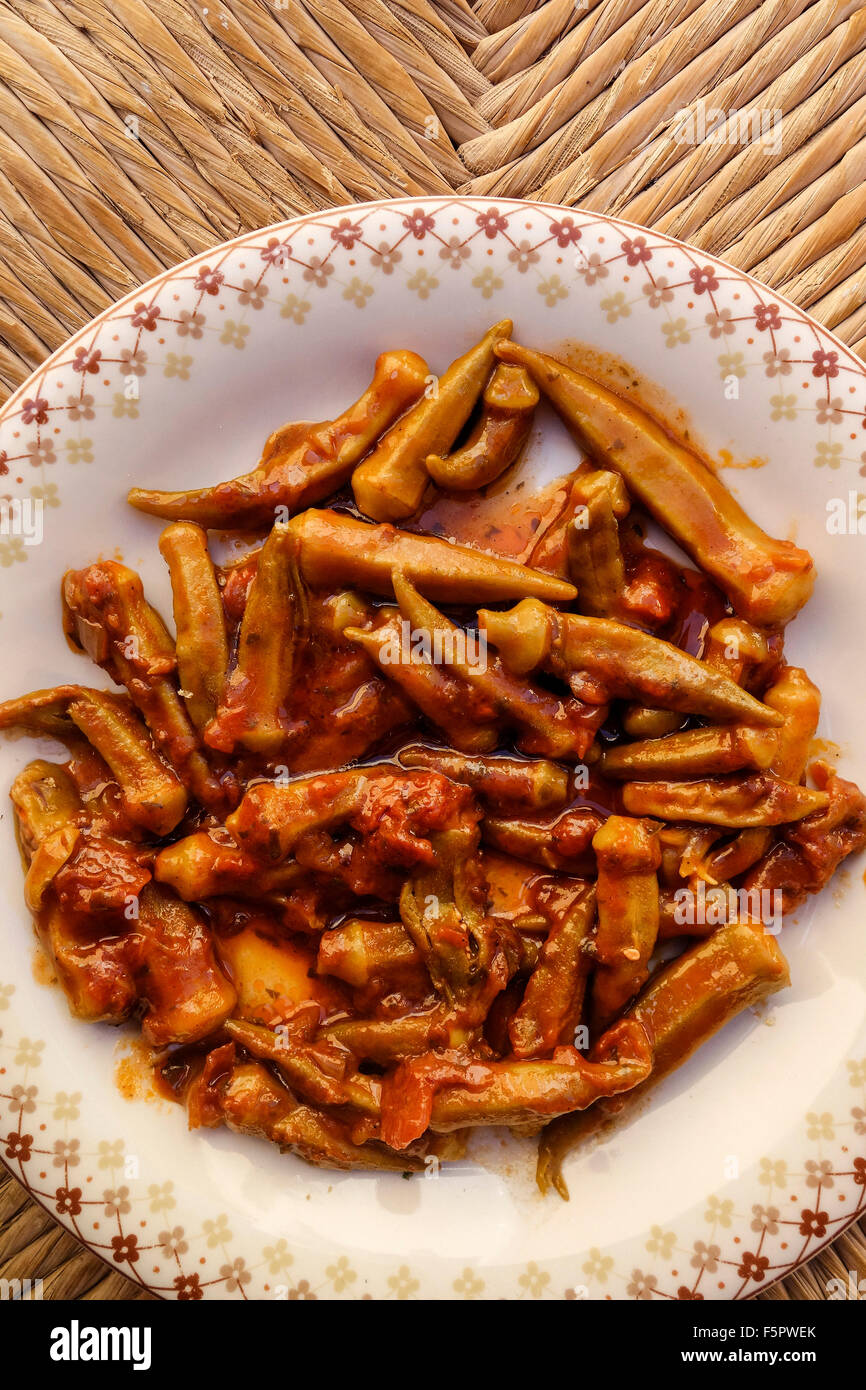 Greek Cuisine. Okra in Tomato Sauce Stock Photo Alamy