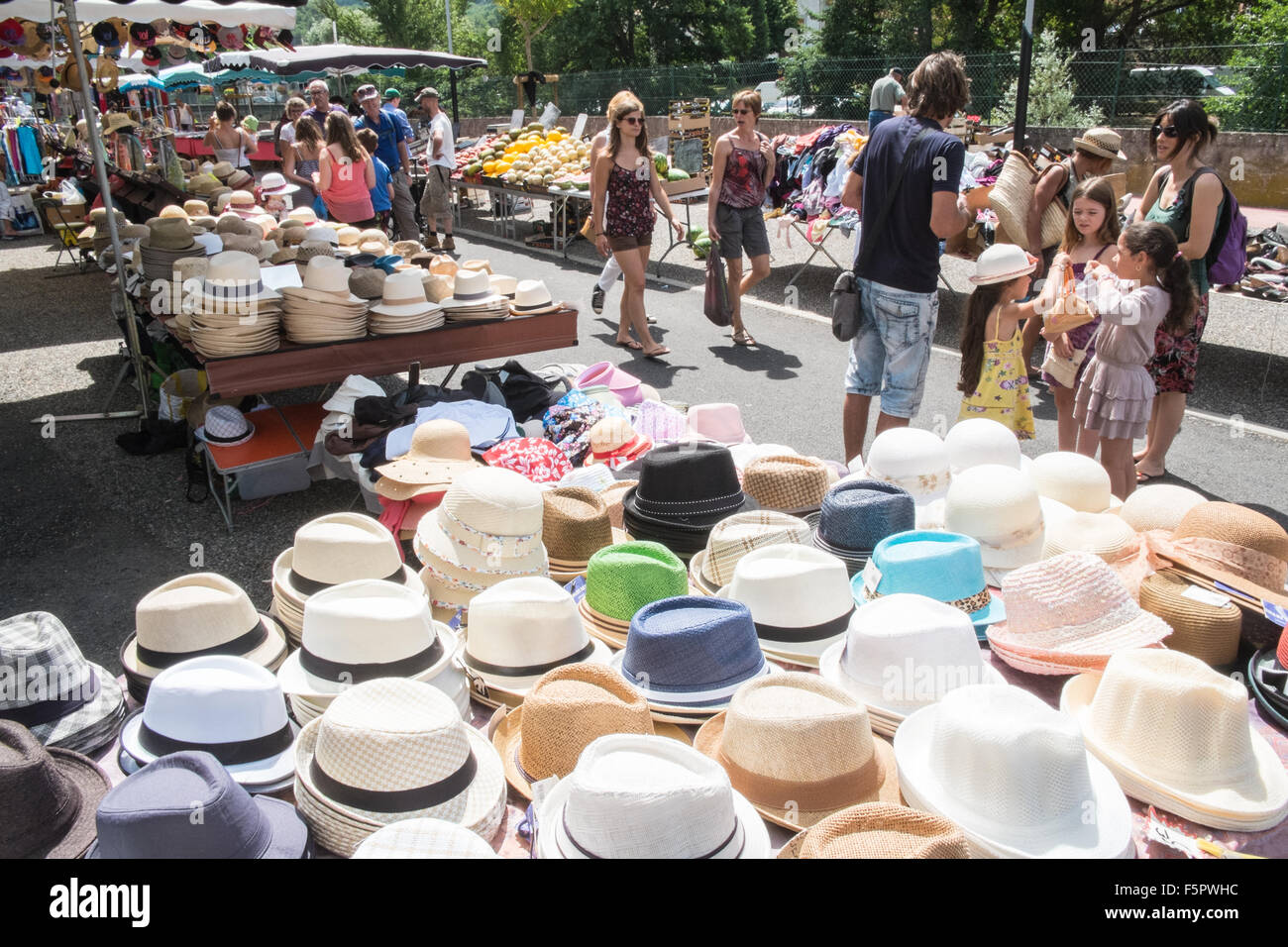hats,caps,chapeau for sale at shop,stall at Esperaza Market,Aude,South  France Stock Photo - Alamy