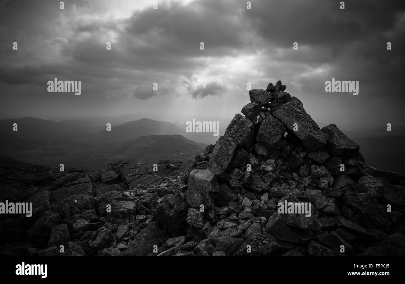 the summit cairn of crinkle crags Stock Photo