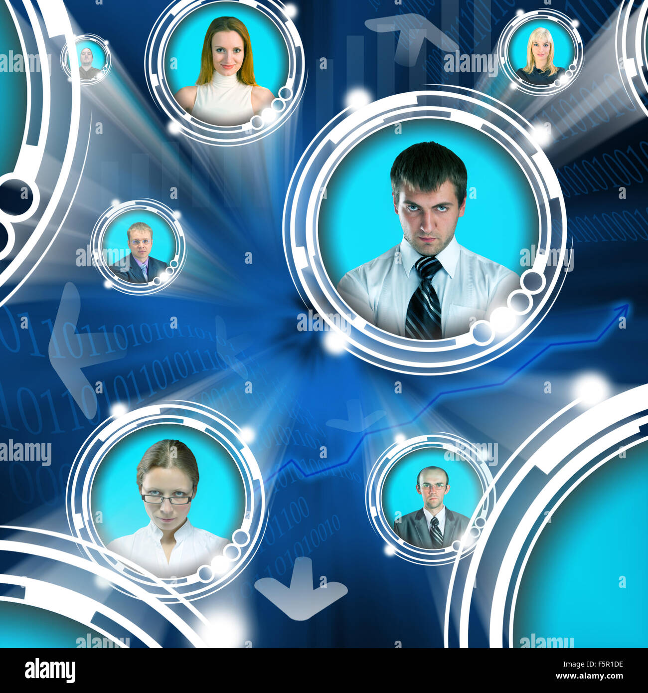 Abstract conceptual illustration of business people in cyberspace Stock Photo