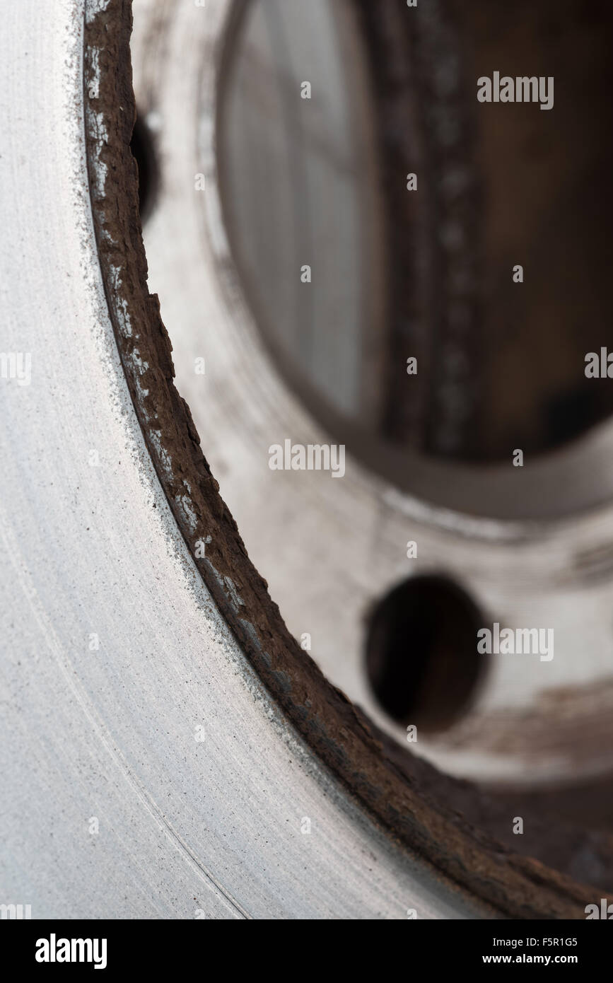 Worn cast steel disc brakes potential accident and brake problems on