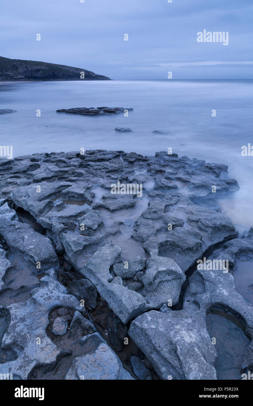 Beautiful rock formations at low tide at Southerndown, Vale of Glamorgan, Wales Stock Photo