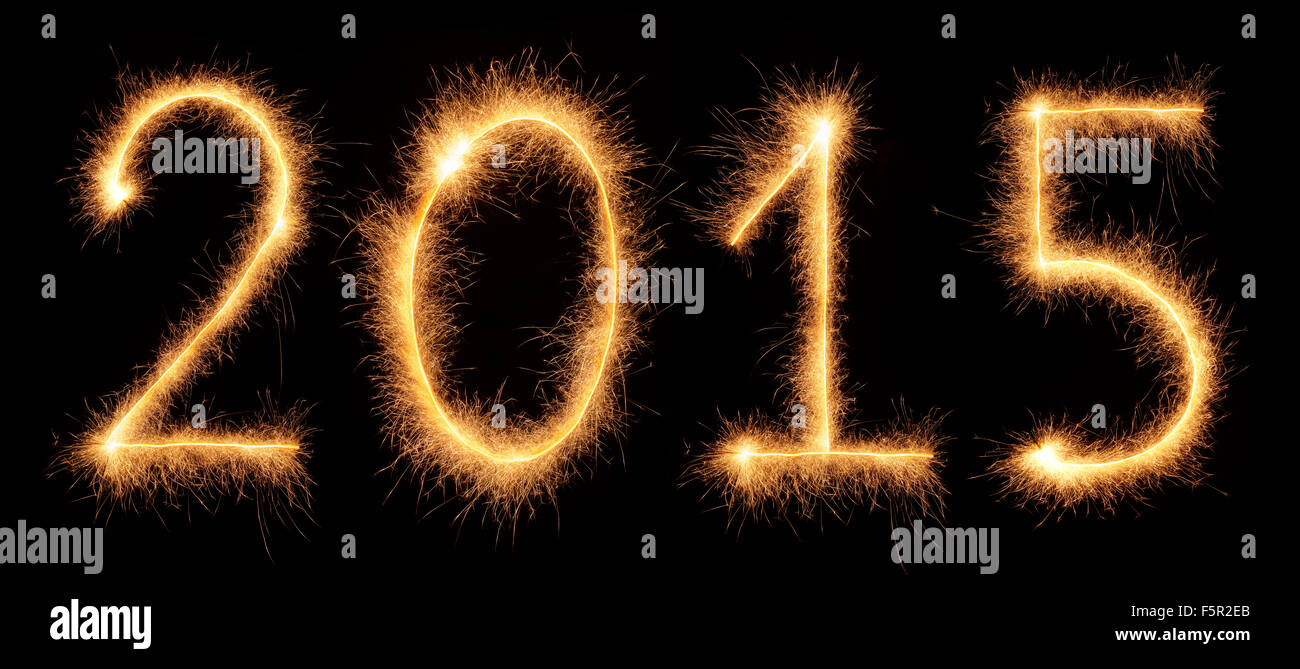 '2015' number drawn with bengali sparkles isolated on black background Stock Photo