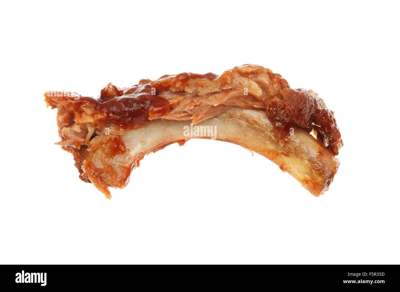 Pork spare rib cooked in barbecue sauce isolated against white Stock Photo