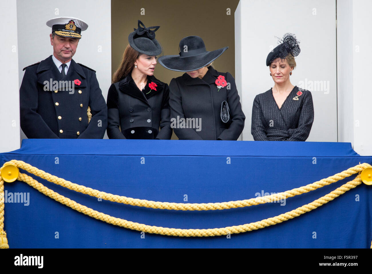 Britain's Catherine the Duchess of Cambridge (2nd L) stands alongside Queen Maxima of the Netherlands (2nd R), Sophie, Duchess of Wessex, and Vice Admiral Sir Timothy Laurence at the Remembrance Sunday ceremony at the Cenotaph in London, Britain, 08 November2015. Britain observed the annual Remembrance Day on 08 November, in memory of the war dead. Photo: Patrick van Katwijk/ POINT DE VUE OUT - NO WIRE SERVICE - Stock Photo