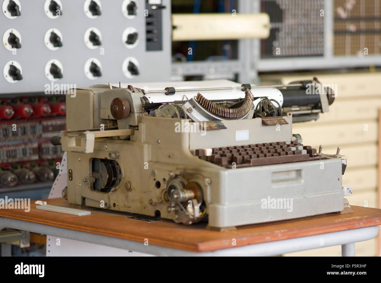 Teletype terminal connected to the Colossus rebuild at Bletchley Park used to decrypt German military messages during WWII Stock Photo