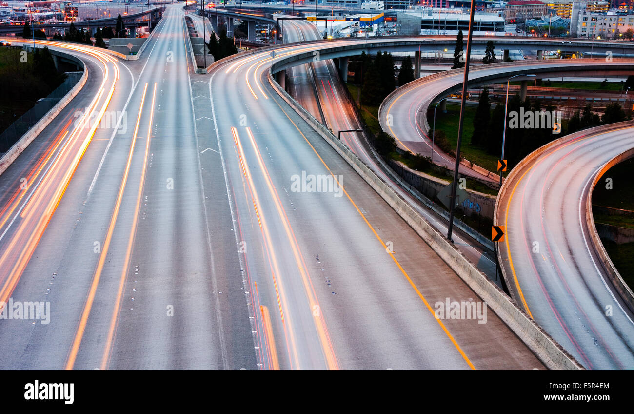 Freeways in Seattle at night Stock Photo