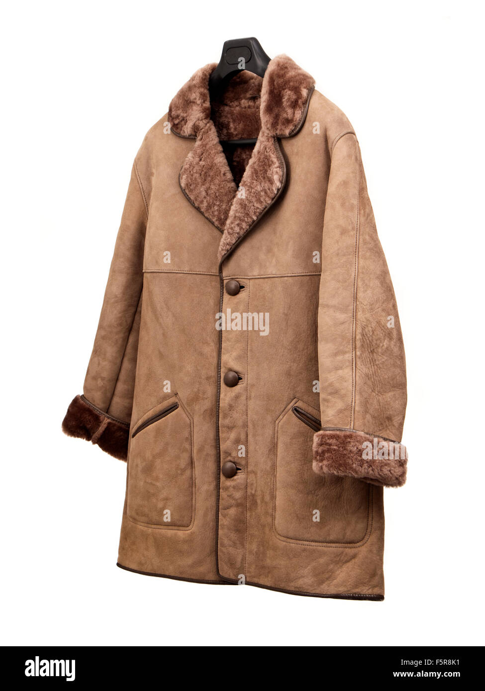 Real sheepskin warm winter coat Stock Photo